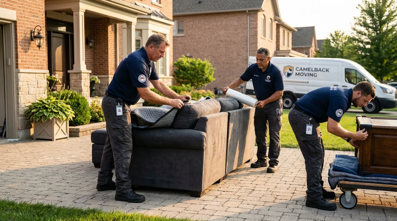 Large estate moving crew wrapping furniture in West Chester, PA