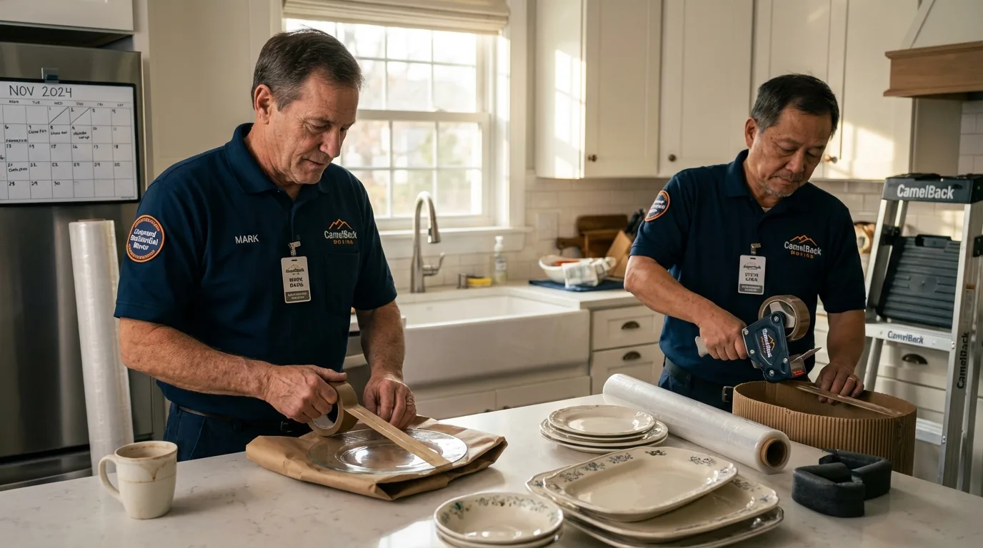 Professional crew packing kitchen dishware in West Chester, PA
